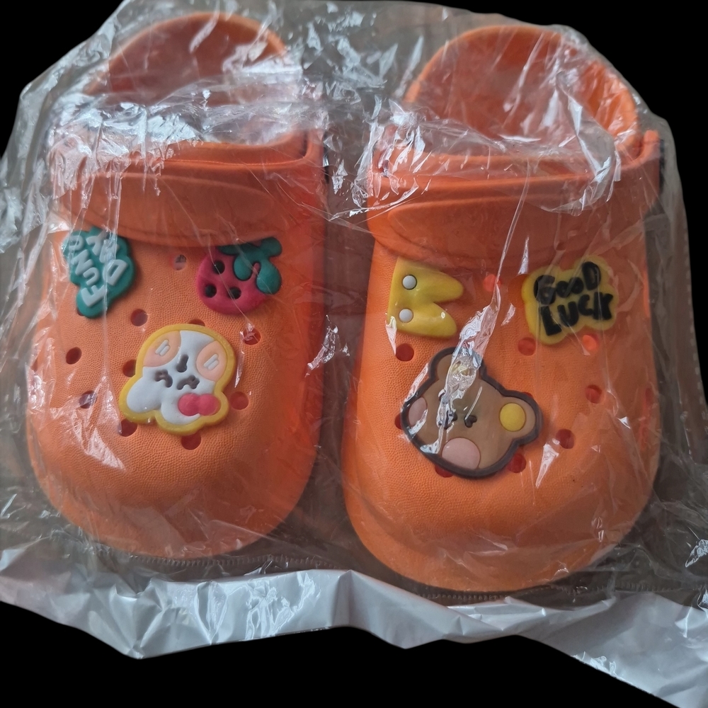 Kids Orange Clog Shoes with Cute Charms